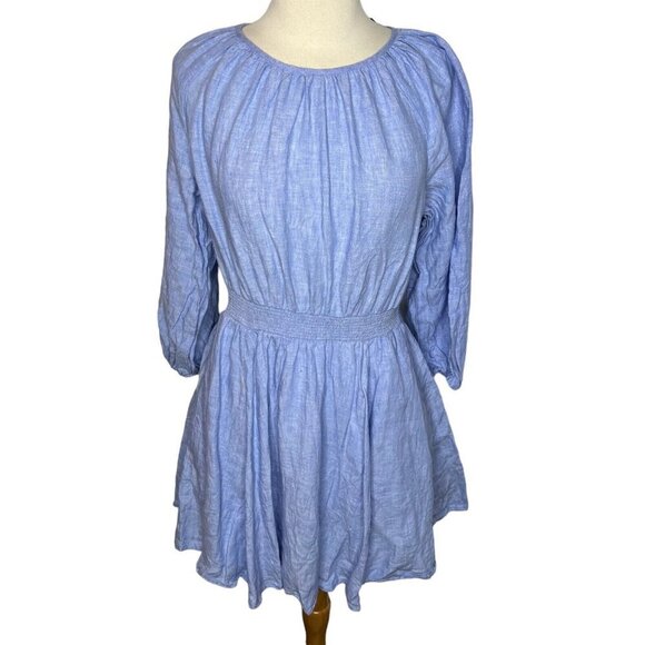J.Crew $138 Palmero Smocked Waist Mini Dress Blue Linen Size S BP855 - Picture 4 of 9